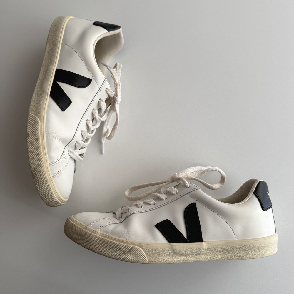 Veja Campo Chromefree Leather White Black Lace Up Sneaker Shoes women's size 10